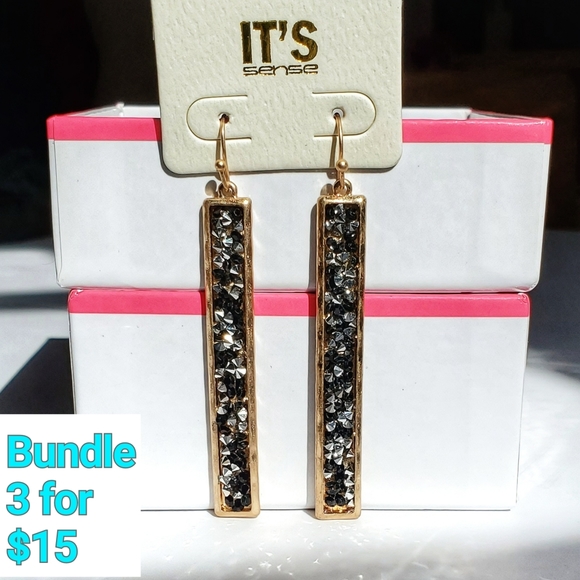 It's Sense Jewelry - It's Sense Drop Bar Earrings Gold Silver Black NEW
